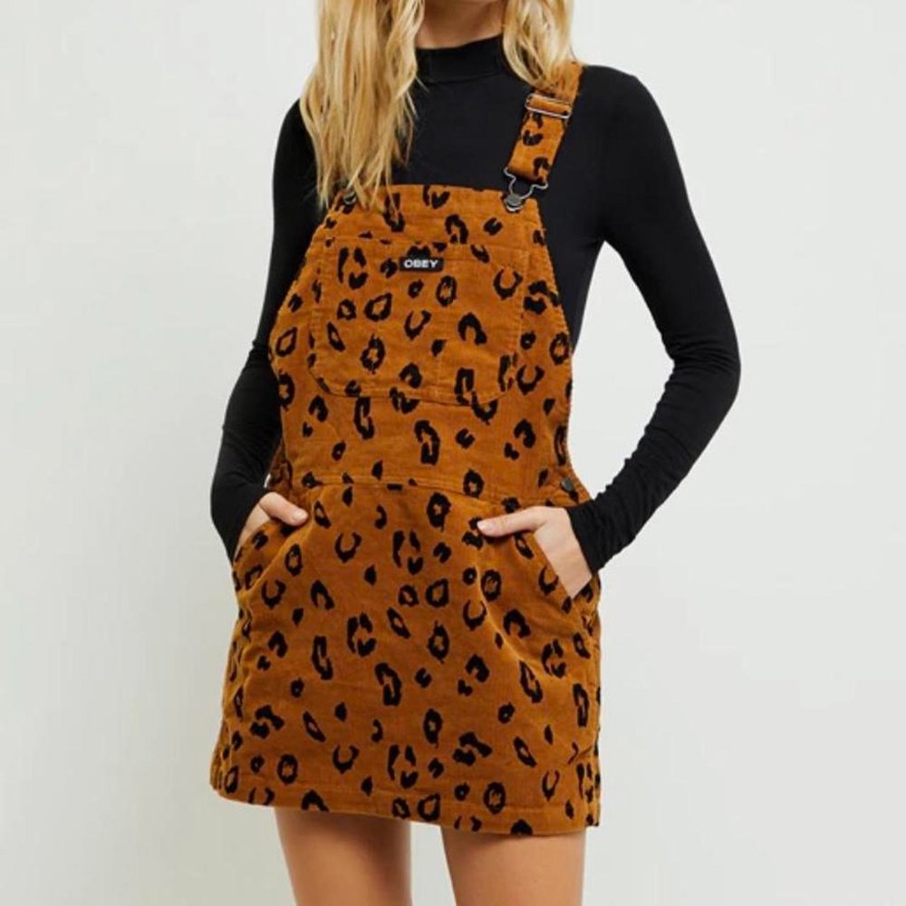 Obey Abbott Leopard Overall Corduroy Dress